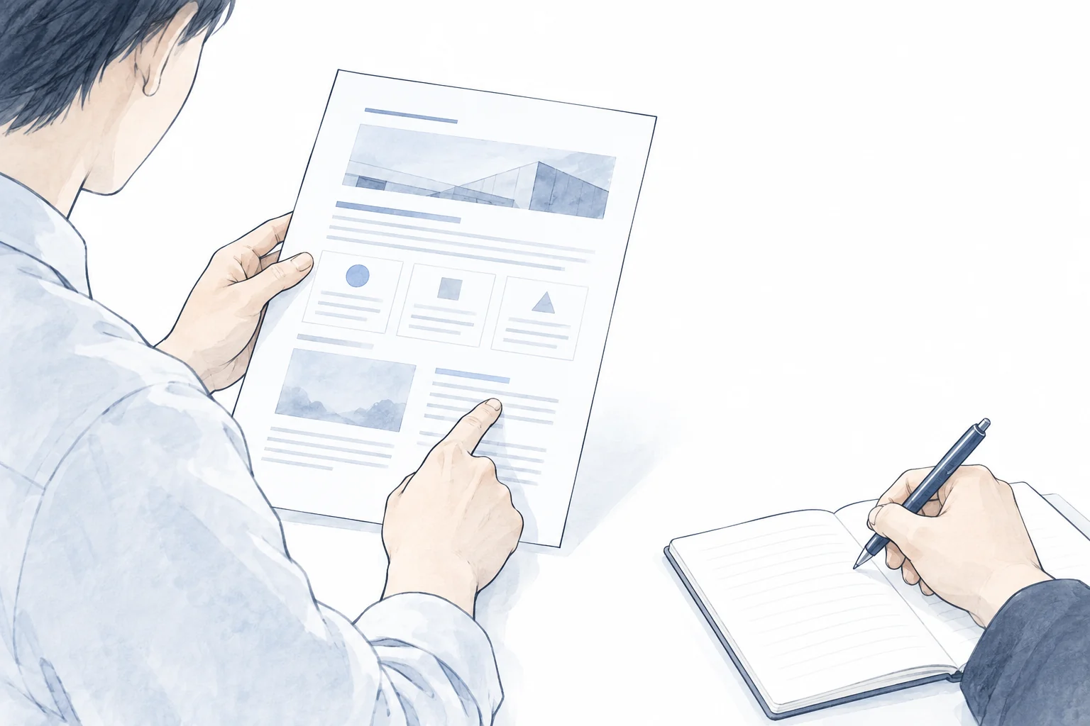 初めてページを読む人の反応を観察する様子